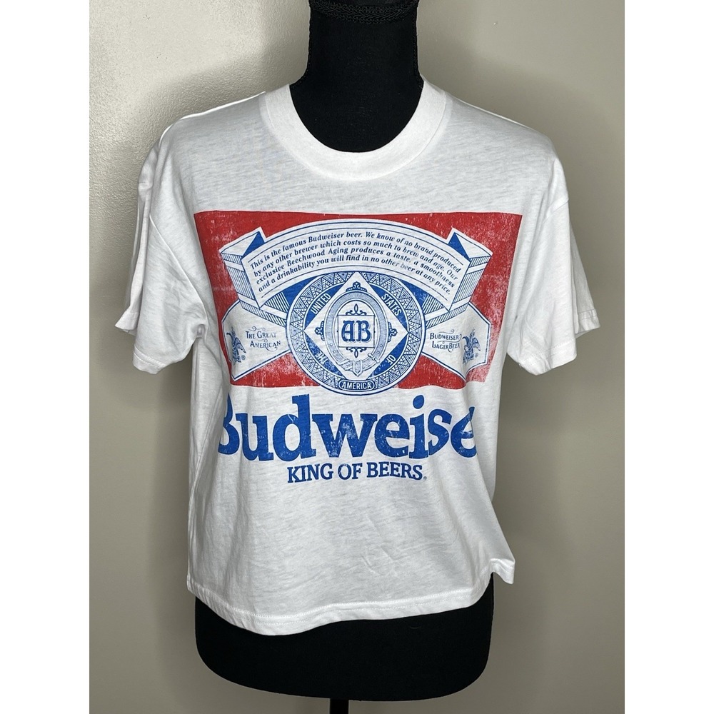 Brew City Women's White Budweiser King of Beers Crop T Shirt Size Small